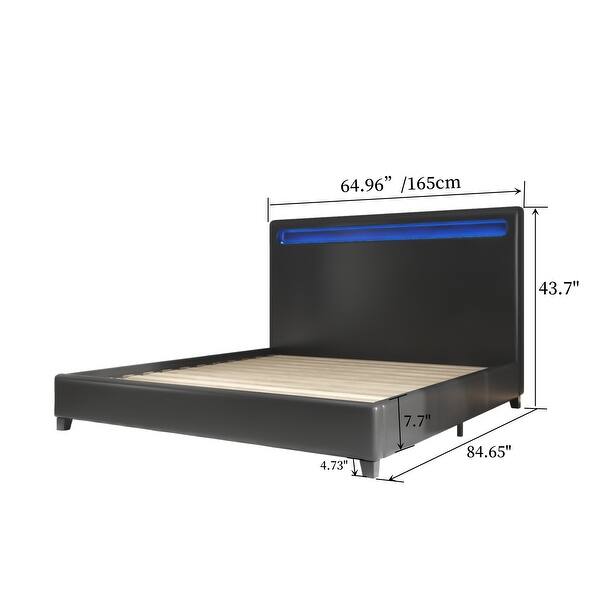 King size Black Fox Leather Upholstered Platform Bed Frame with 42-inch High Headboard