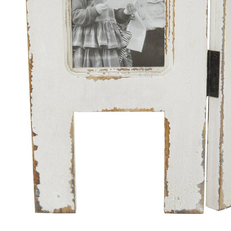 Wooden Hinged Foldable Partition 3 Panel Room Divider Screen with 15 Photo Slots - White - Roche River Decor