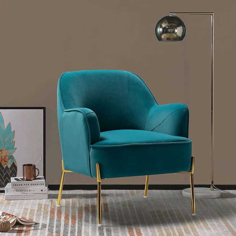 Barbara Modern Velvet Accent Chair for Bedroom with Metal Legs by HULALA HOME - BLUE