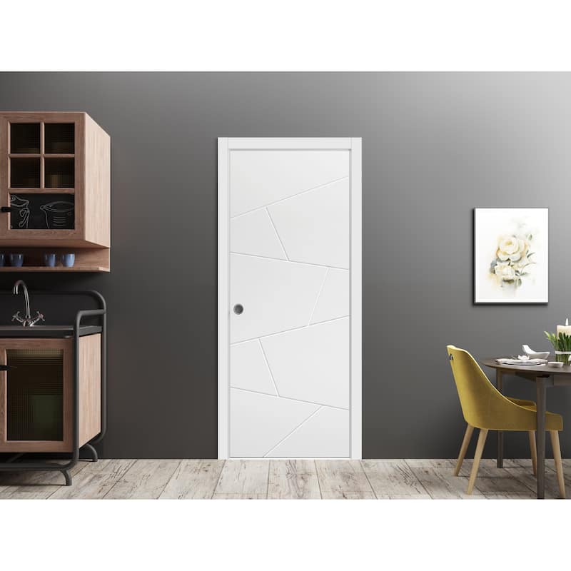 Slab Barn Door Panel 18 x 84 inches | Planum 0990 Painted White | Sturdy Finished Interior Doors | Pocket Closet Sliding
