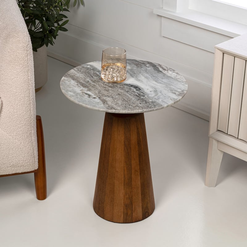 Kaito 18" Round Marble/Wood Accent Table - 15.75L x 15.75W x 18H - White Marble Honey (round)