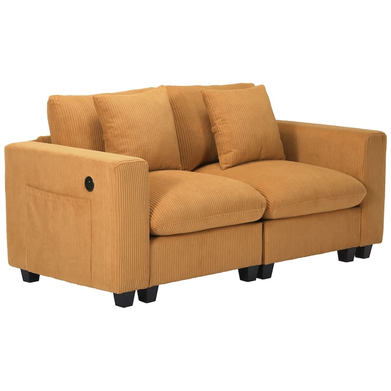 Hamilton Corduroy Upholstered Modular Loveseat with USB Port - Mustard