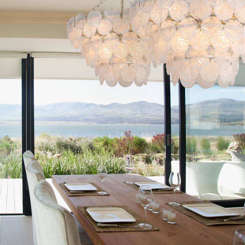 Yep by Golden Lighting Cascada 11-light Pendant in Aegean Silver and Cirrus Cloud Glass - Black