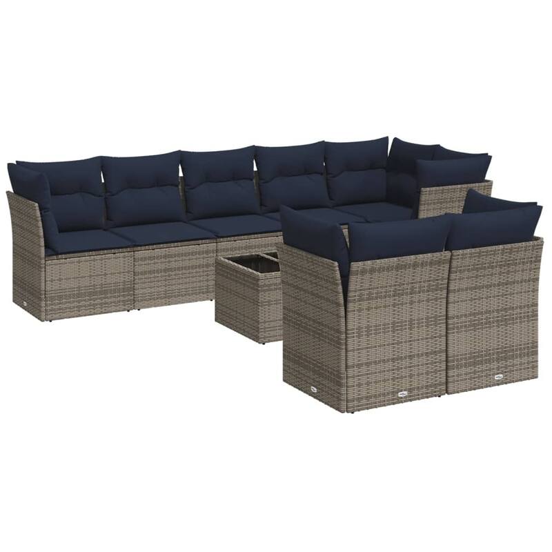 vidaXL 8/9 Piece Patio Sofa Set with Cushions Brown/Gray Poly Rattan - 21.7 x 24.4 x 27.2