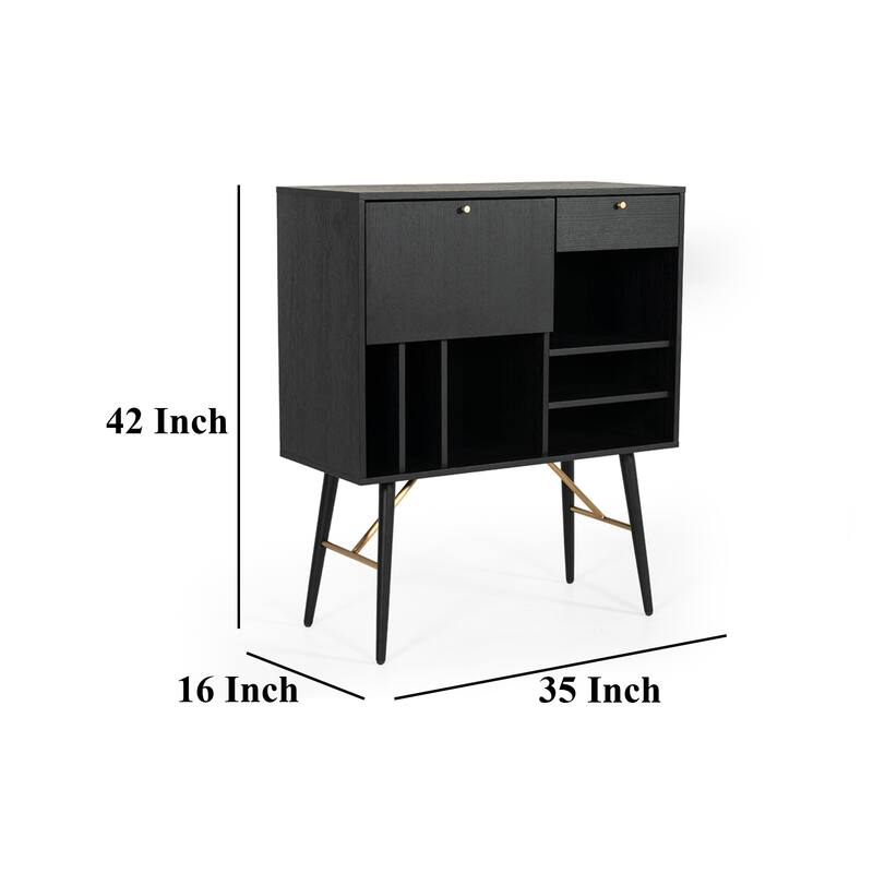 Belo Accent Buffet Sideboard, 6 Shelves, Gold Accent, Black, 42 Inch