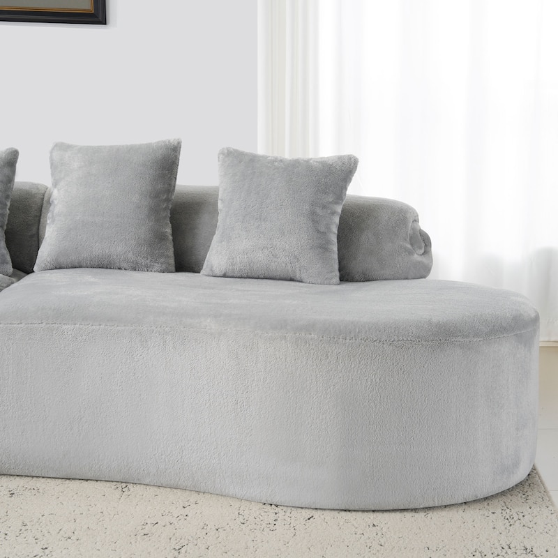Modern And Simple Curved Flannelette Sofa.Creative Multi-Seater,With A Combination Of Pillows