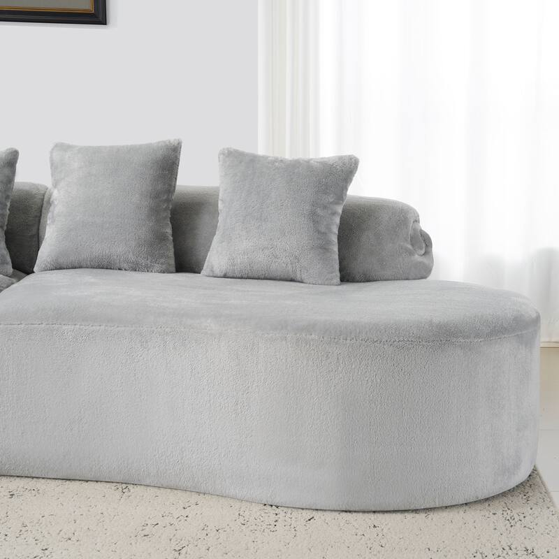 Roomfitters Modern Curved Flannelette Multi-Seater Sofa with Pillows, Creative Minimalist Design for Living Room