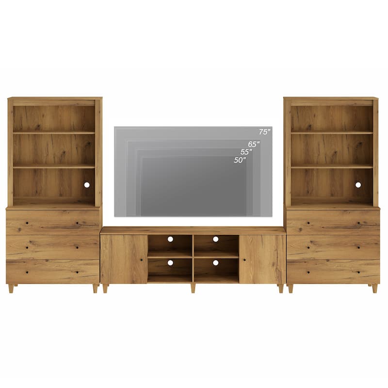 WAMPAT Modern TV Stand and Bookcase Set with Drawers & Cabinets