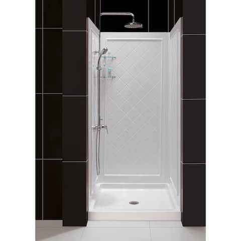 DreamLine 36 in. D x 36 in. W x 76 3/4 in. H Single Threshold Shower Base and Acrylic Backwall Kit - 36" x 36"
