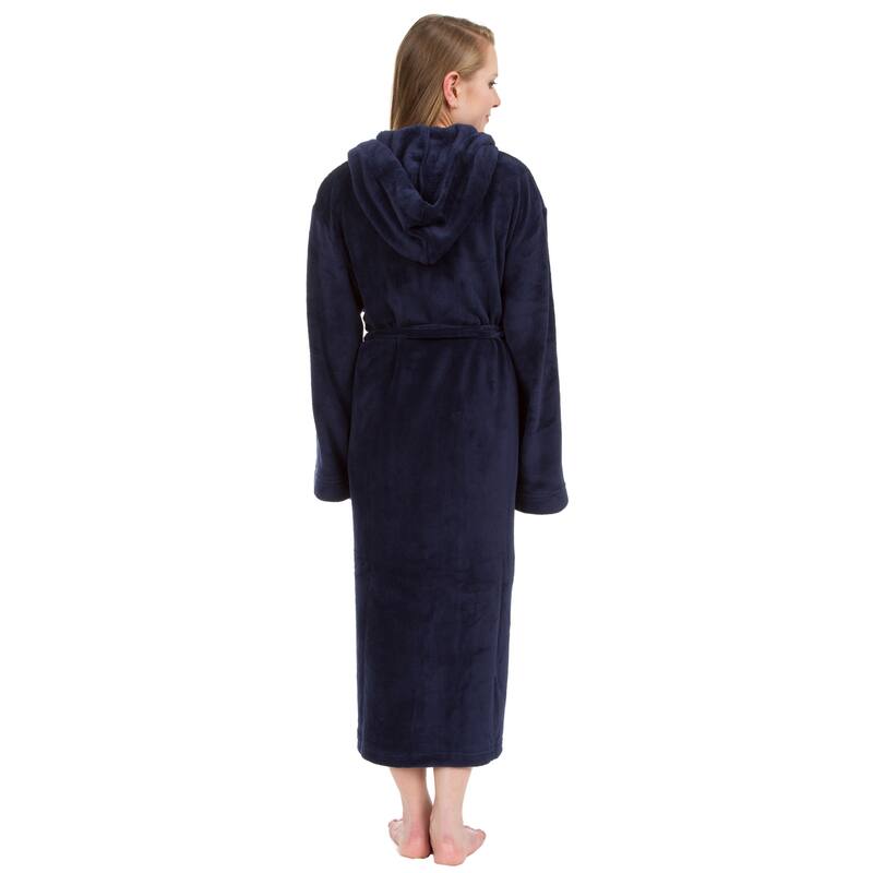Women's Hooded Plush Robe, Long Fleece Solid Robe