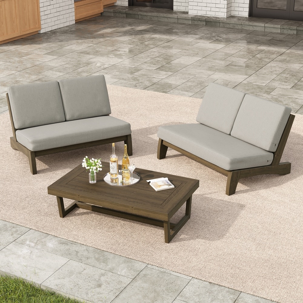 Outdoor Acacia Wood 3 Piece All Weather Conversation Set
