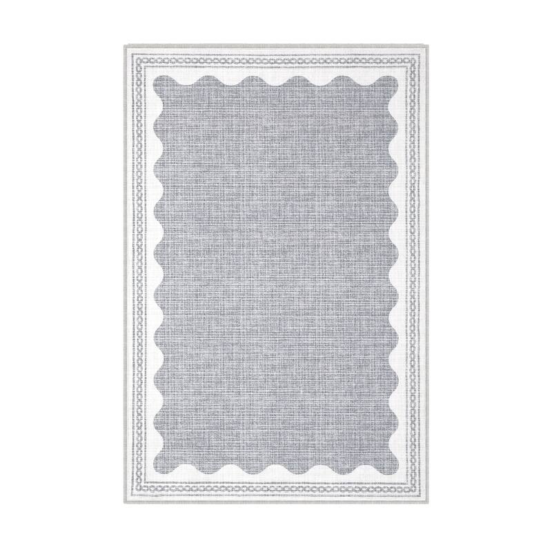 Scalloped Pattern Rugs for Living Room Bedroom Soft Non Slip Low Pile Throw Carpet Washable Foldable Area Rug