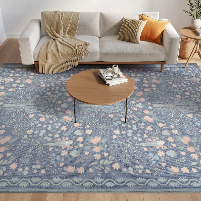 Nourison Botanical Washables Indoor only Chic Floral Area Rug - Blue/Multicolor - 7'6" x 9'10"