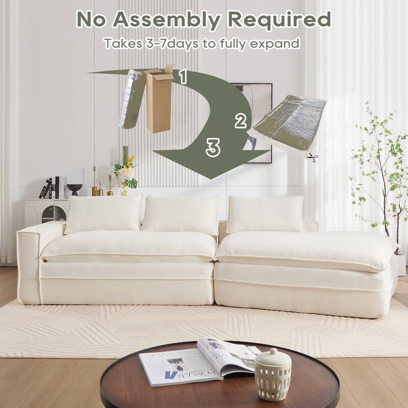 Modular Deep Seat Sectional Sofa with Chaise Lounge, Fabric Upholstered Cloud Boneless Couch, High-Density Sponge Floor Sofa