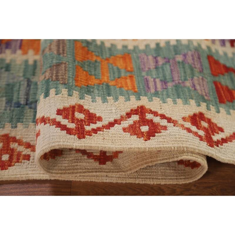 Hand Woven Oriental 100% Wool Carpet Southwestern Geometric Multi-Colored Kilim Area Rug - 6' 5'' X 5' 0''