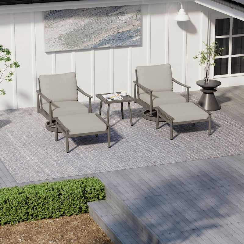 5-Piece Aluminum Patio Conversation Set with Swivel Chairs,End Table and Cushions