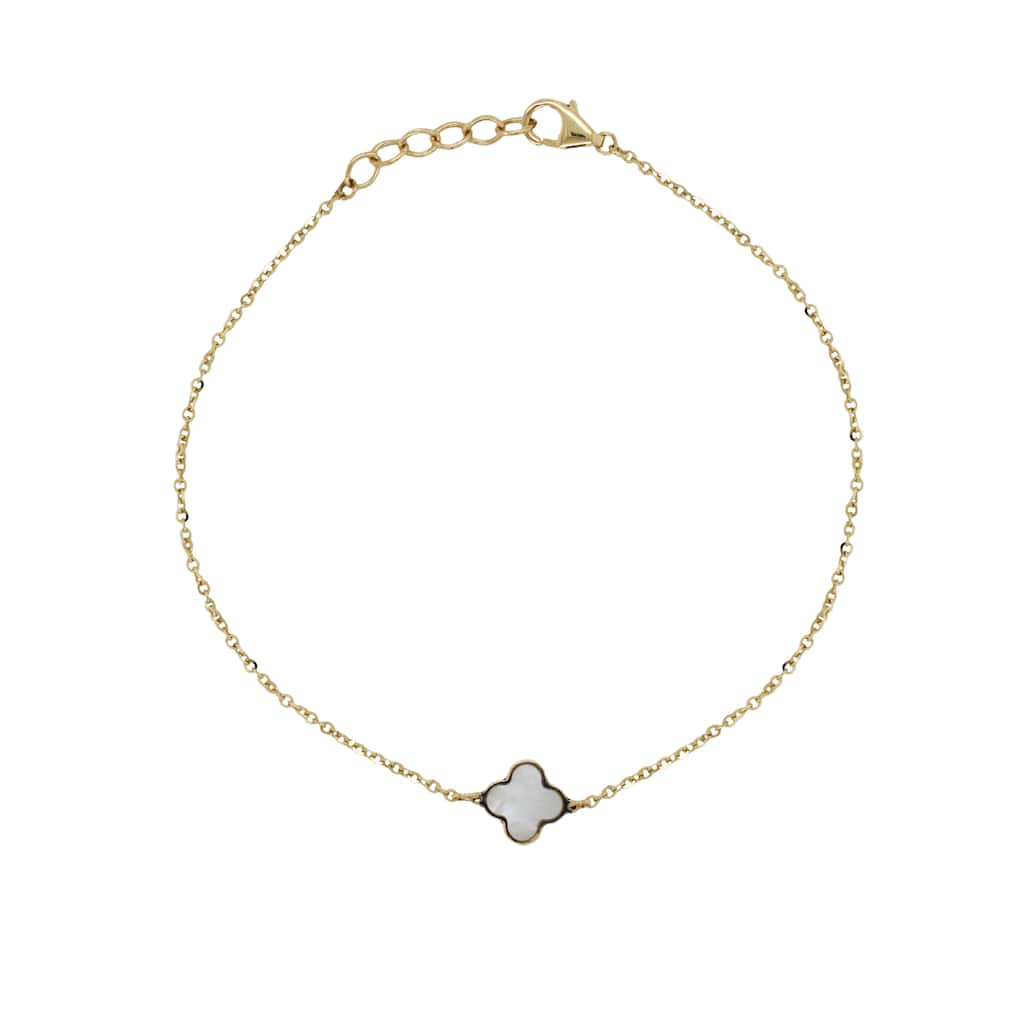 Italian Gold 14K Yellow Gold Mother of Pearl Single Clover Bracelet 10mm Clover size 1.60 grams