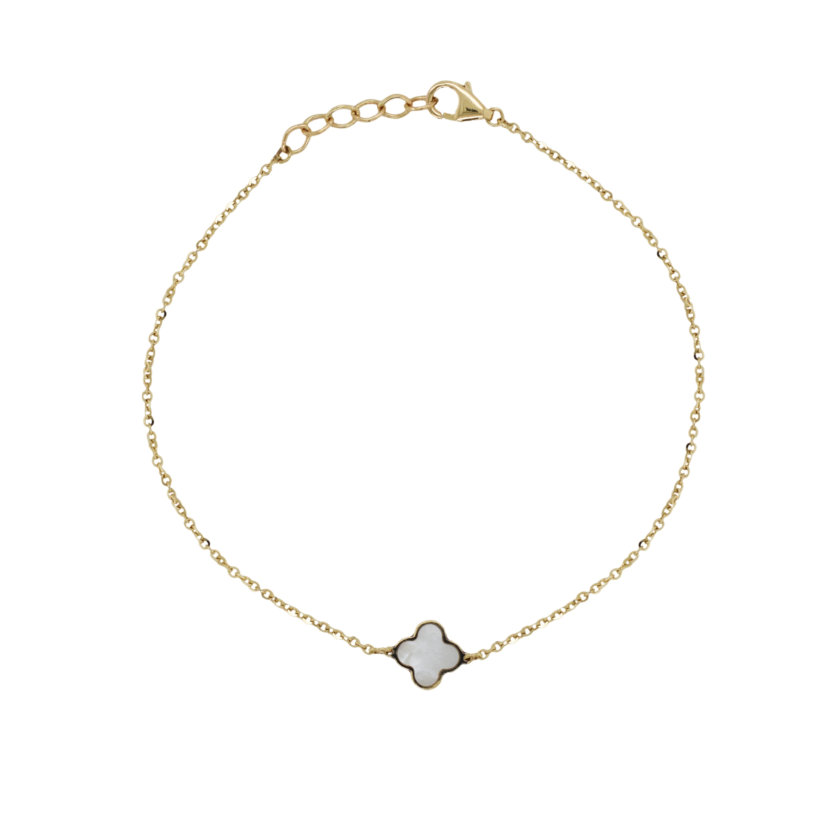 Joelle 14K Yellow Gold Mother of Pearl Single Clover Bracelet 10mm Clover size 1.60 grams