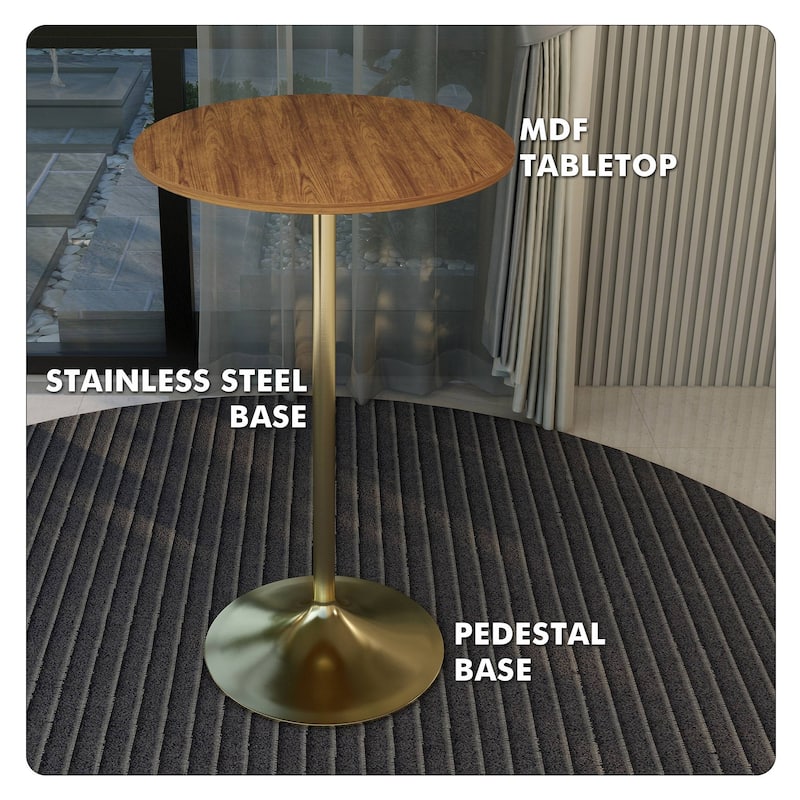 LeisureMod Verve 27" Round Dining Table with MDF Wood TableTop and Brushed Gold Base for Kitchen & Dining Room