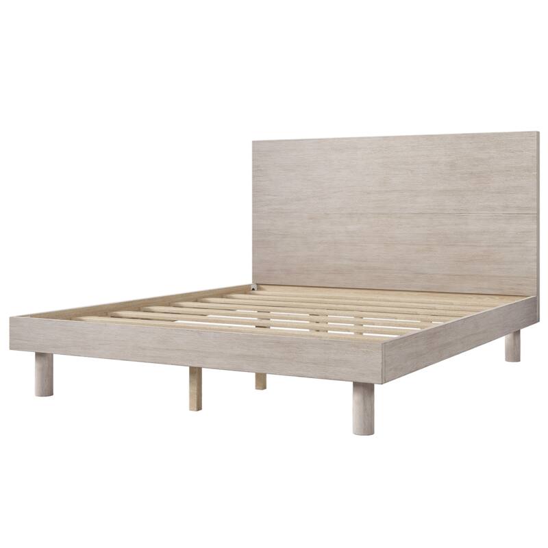 Queen Size Platform Bed, Solid Wood Grain Bed Frame with Simple