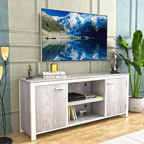 Farmhouse TV Stand for TVs up to 80 Inches - Rustic Design