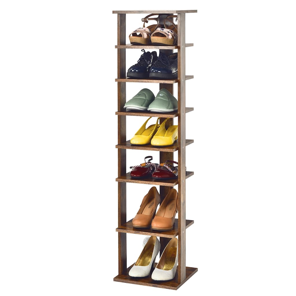 Gymax 7-Tier Vertical Shoe Rack Free Standing Storage Shelf Organizer - 11'' x 10.5'' x 43.5''