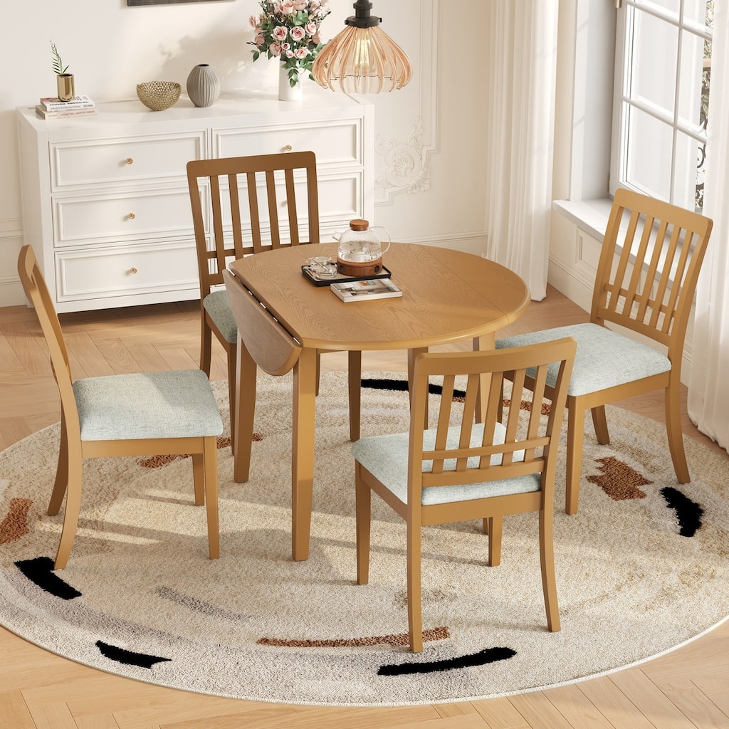 5-Piece Dining Set, Folding Wood Dining Table and 4 Upholstered Chairs
