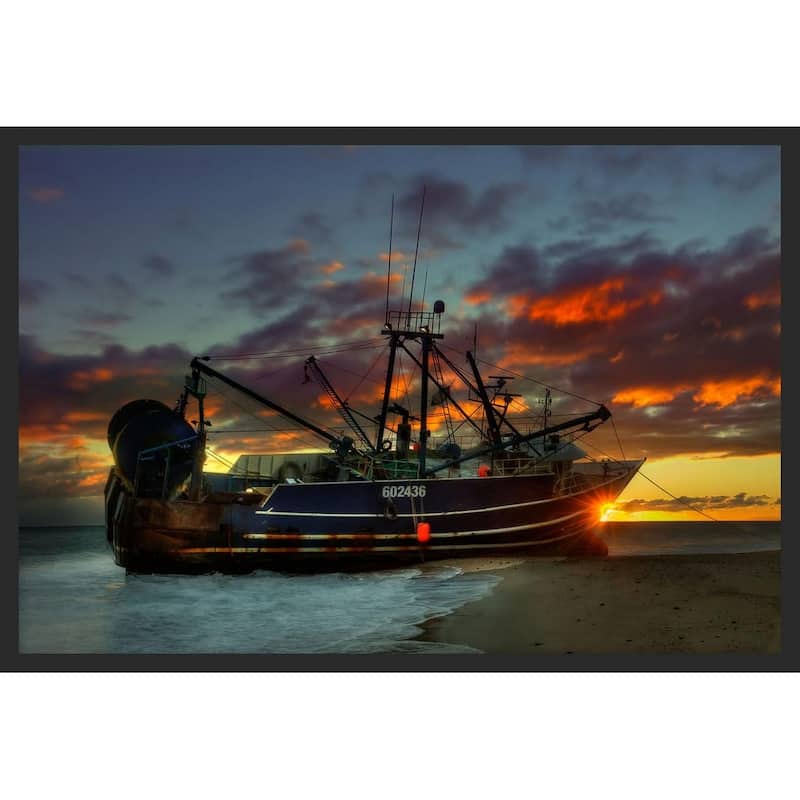 WC182 Grounded Boat After Storm Sunset Cape Cod Photography by Wayne Collamore Framed Poster