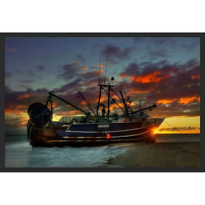 WC182 Grounded Boat After Storm Sunset Cape Cod Photography by Wayne Collamore Framed Poster