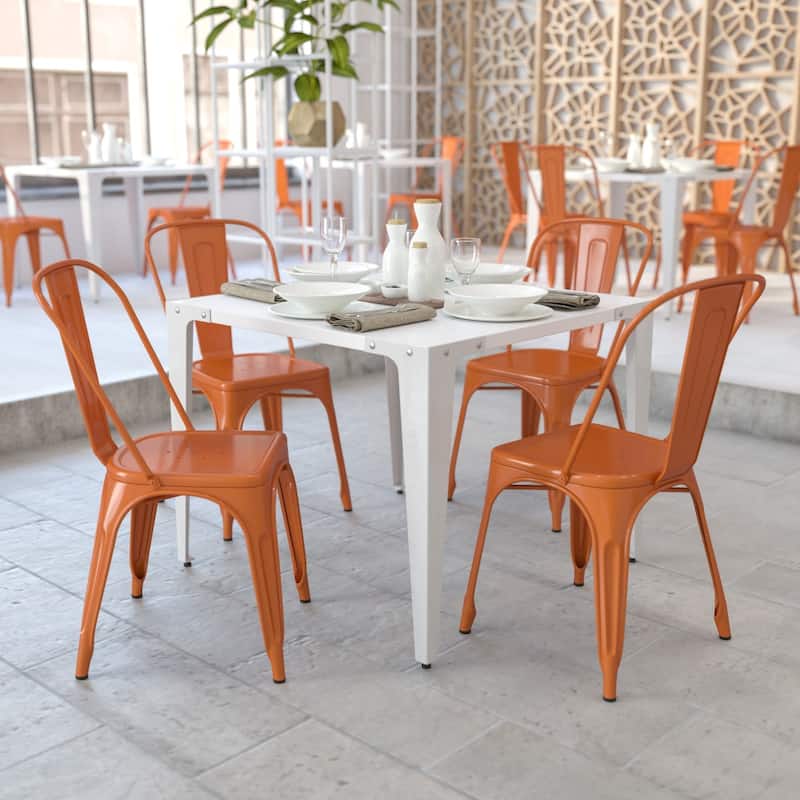 Metal Indoor/ Outdoor Stackable Bistro Chair (Set of 4) - Orange