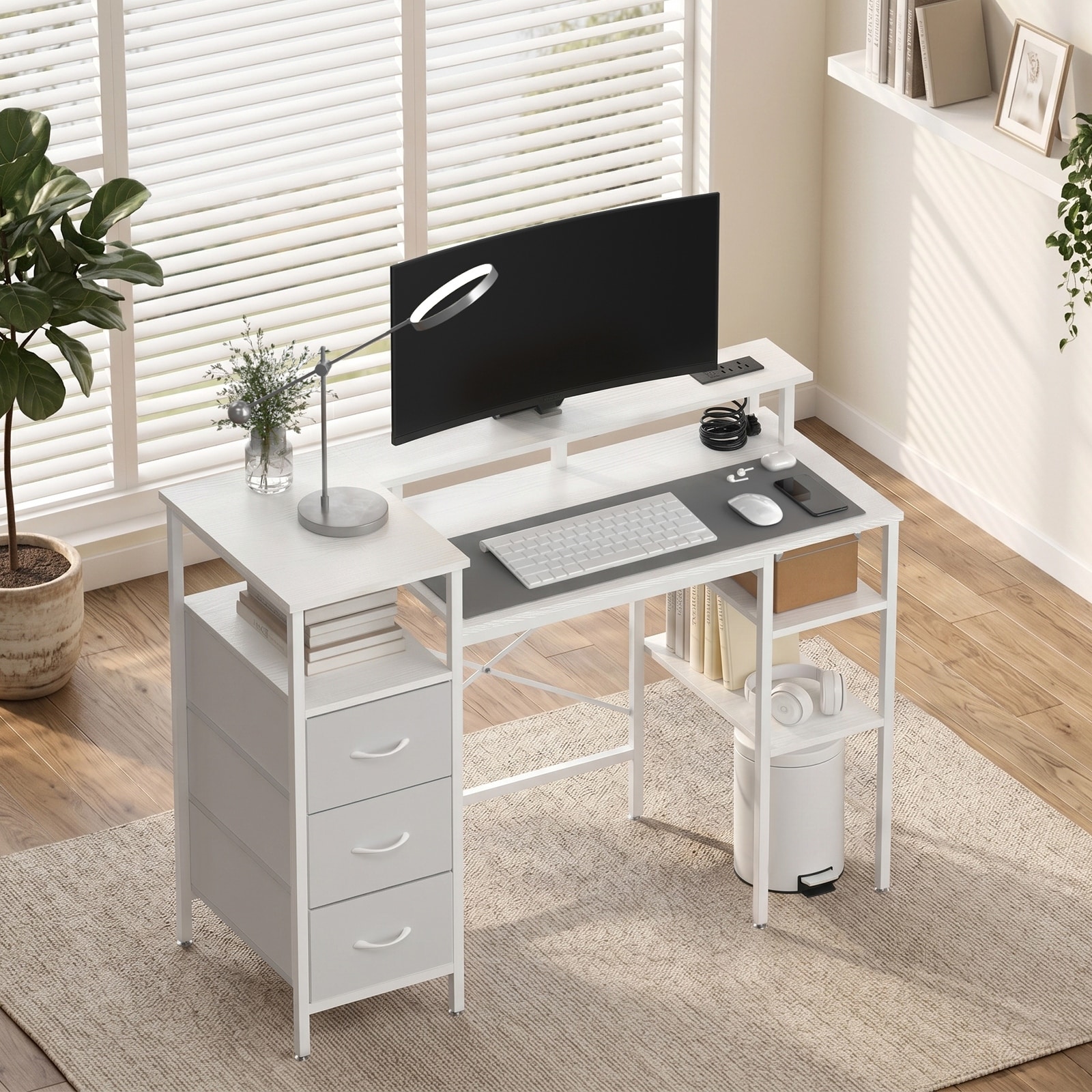 47'' Computer Gaming Office Desk with Charging Station , Storage Drawers, Versatile Writing Work Desk for Home Office Study