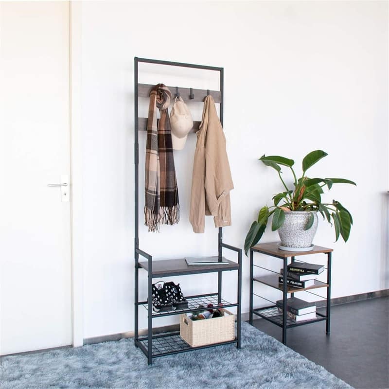 Coat Rack Shoe Bench - 25.19 x 12 x 68 - Dark Brown