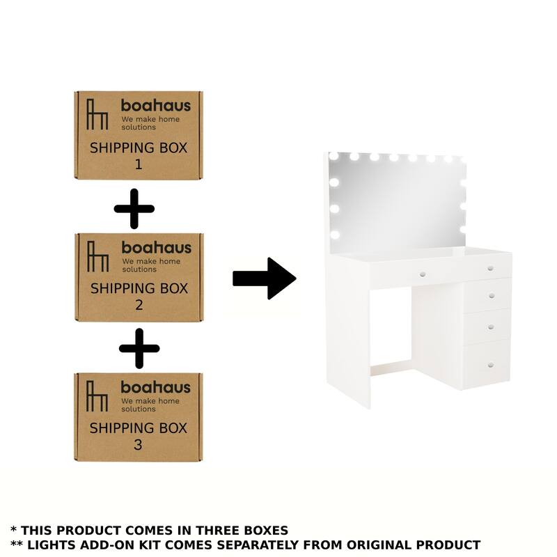 Boahaus Saranya Dressing Table, Light Bulbs, White