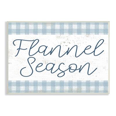 Stupell Flannel Season Phrase Distressed Blue Checker Plaid Pattern Wood Wall Art