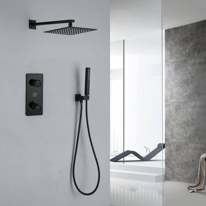 9.84" Thermostatic Complete Shower System with Rough in-Valve, Rain Mixer Shower Combo Set with Handheld
