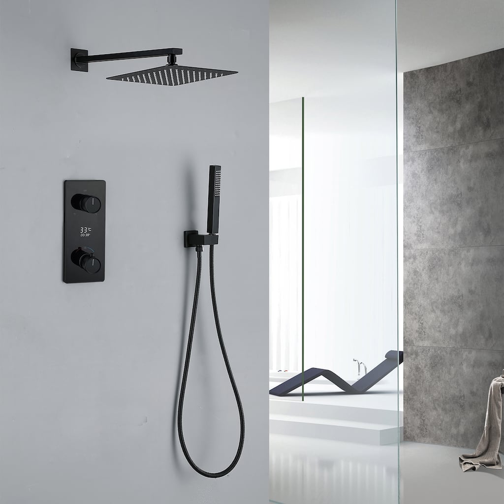 9.84" Thermostatic Complete Shower System with Rough in-Valve, Rain Mixer Shower Combo Set with Handheld