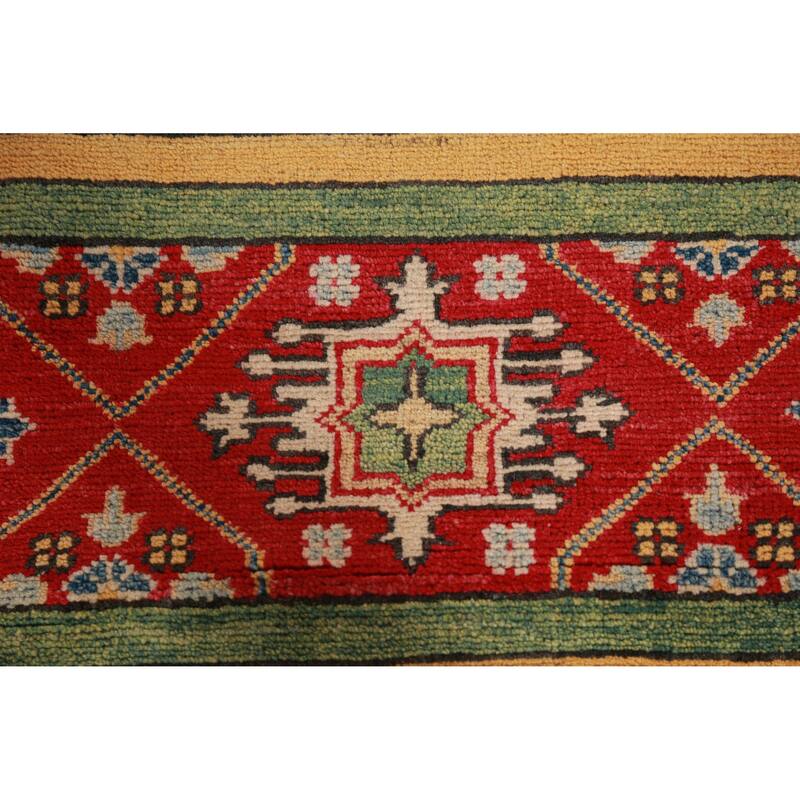 Hand Knotted Oriental 100% Wool Carpet Traditional Geometric Multi-Colored Kazak Area Rug - 12' 11'' X 9' 10''