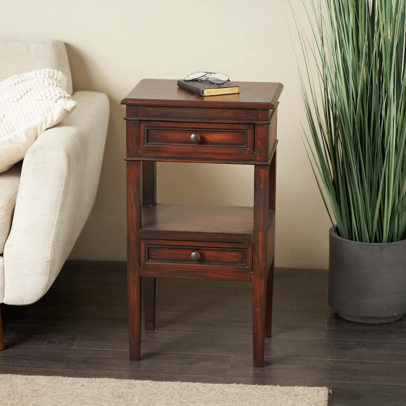 Wood 2 Drawers and 1 Shelf Accent Table - Brown or White - Roche River Decor