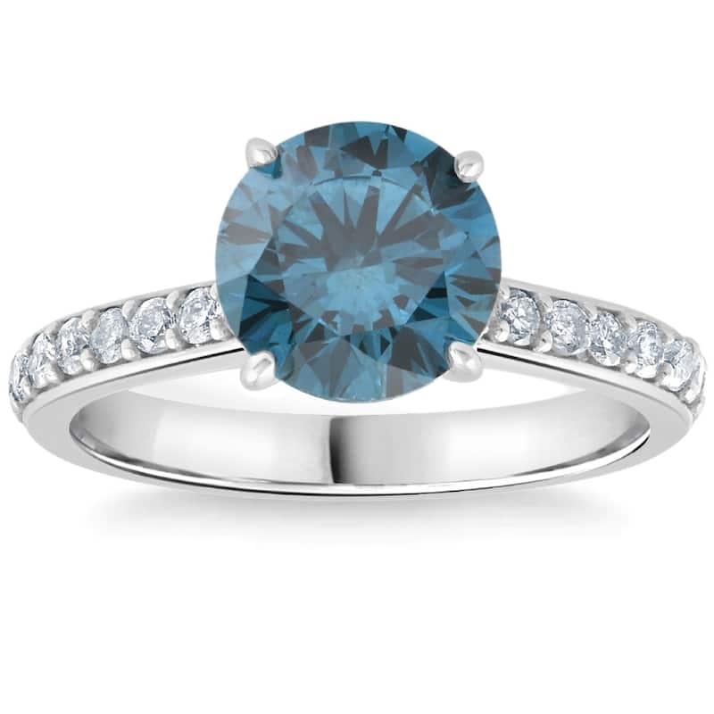 2Ct TW Round Brilliant Cut Blue Diamond Engagement Ring White Gold