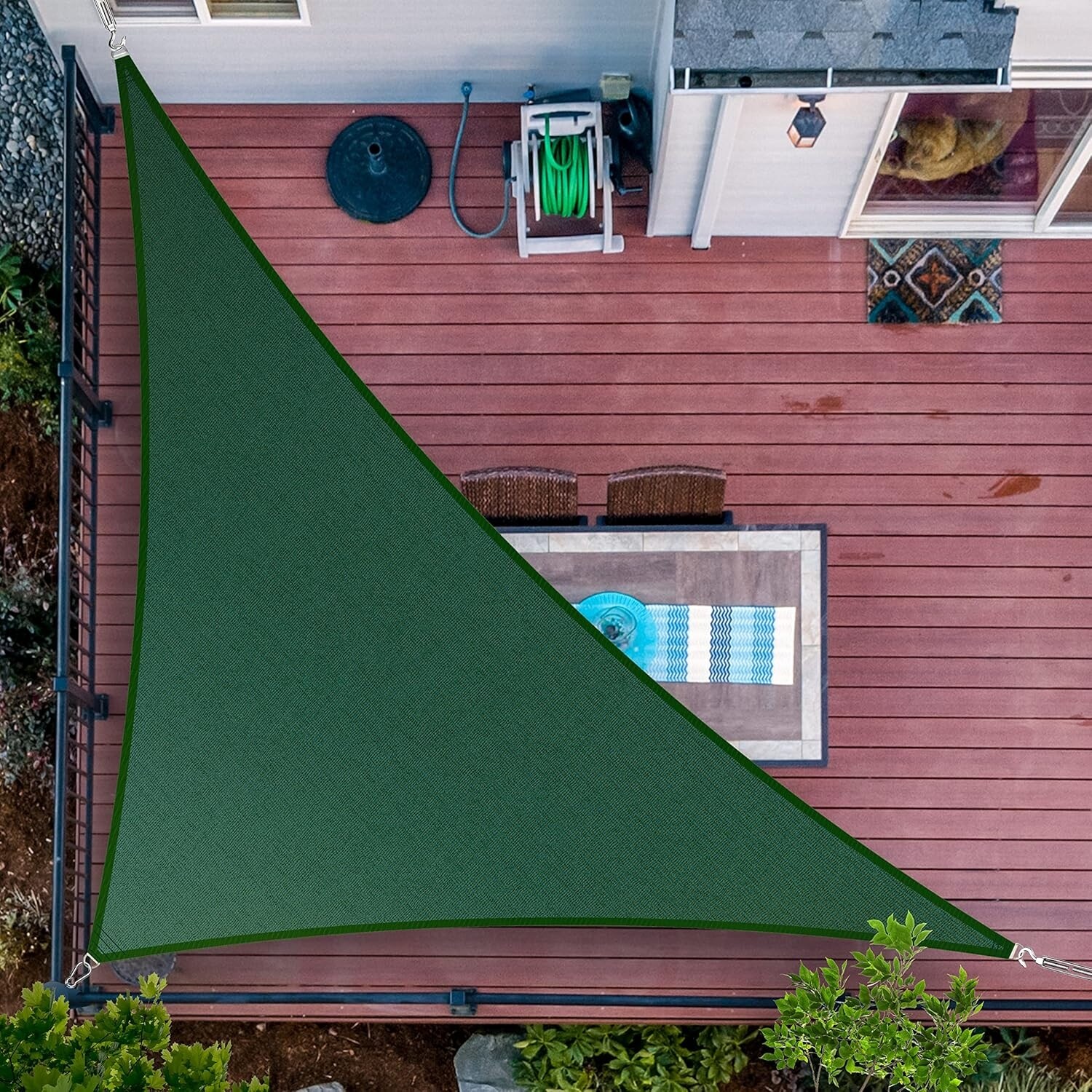 9' x 16' x 18.4' Green Triangle Sun Shade Sail, UPF50, Water & Air Permeable, UV Block, Heavy Duty, Customizable Size
