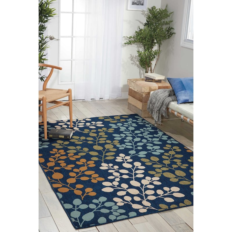 Nourison Caribbean Indoor/Outdoor Modern Floral Area Rug - 9'3" x 12'9" - Dark Blue/Multi
