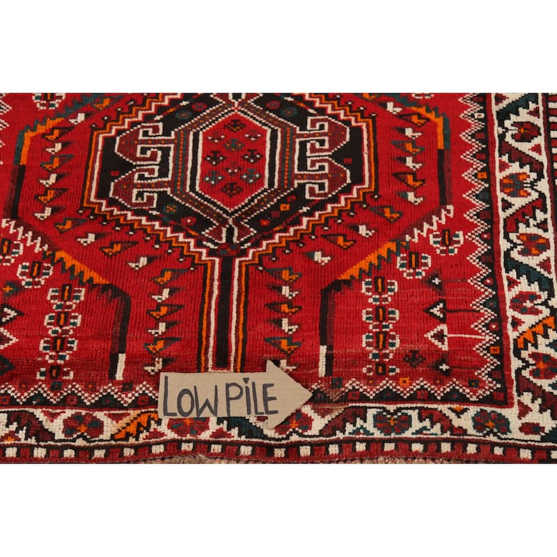 Hand Knotted Oriental 100% Wool Carpet Traditional Tribal Red Shiraz Area Rug - 4' 10'' X 3' 7''