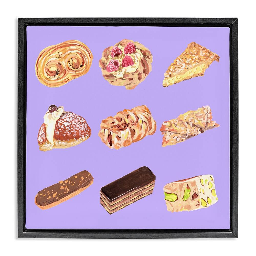 Stupell Bakery Goods on Purple Framed Floater Canvas Wall Art Design By Melissa Wang