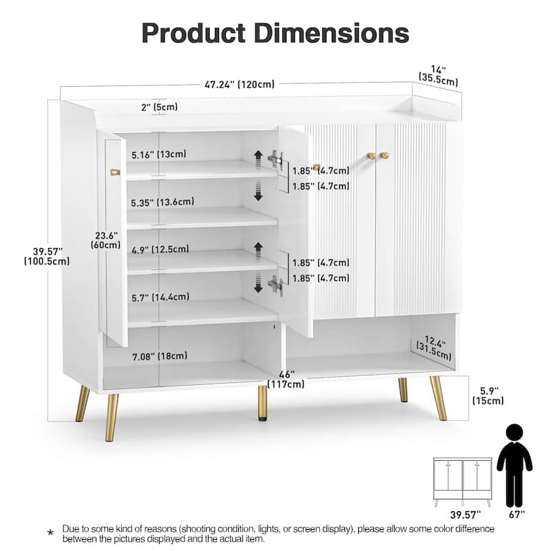 Modern 30 Pairs White Large Shoe Storage Cabinet 6-Tier Shoe Rack Organizer with 4 Doors for Entryway