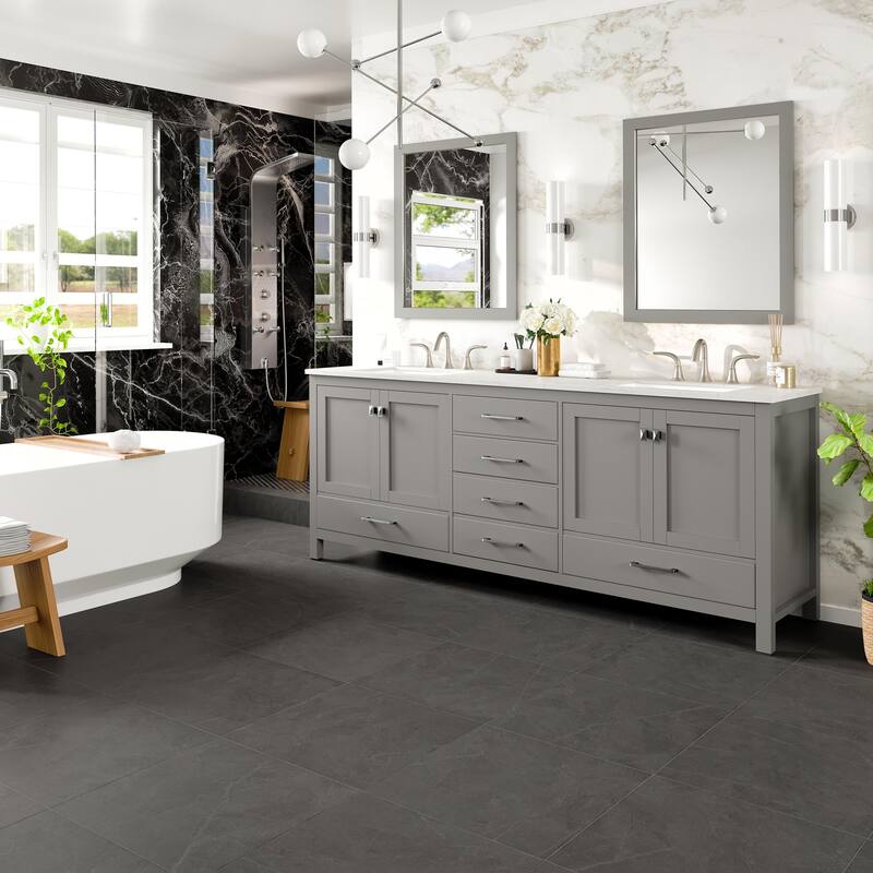 Aberdeen 84"W x 22"D DS Bath Vanity with Carrara Quartz Top