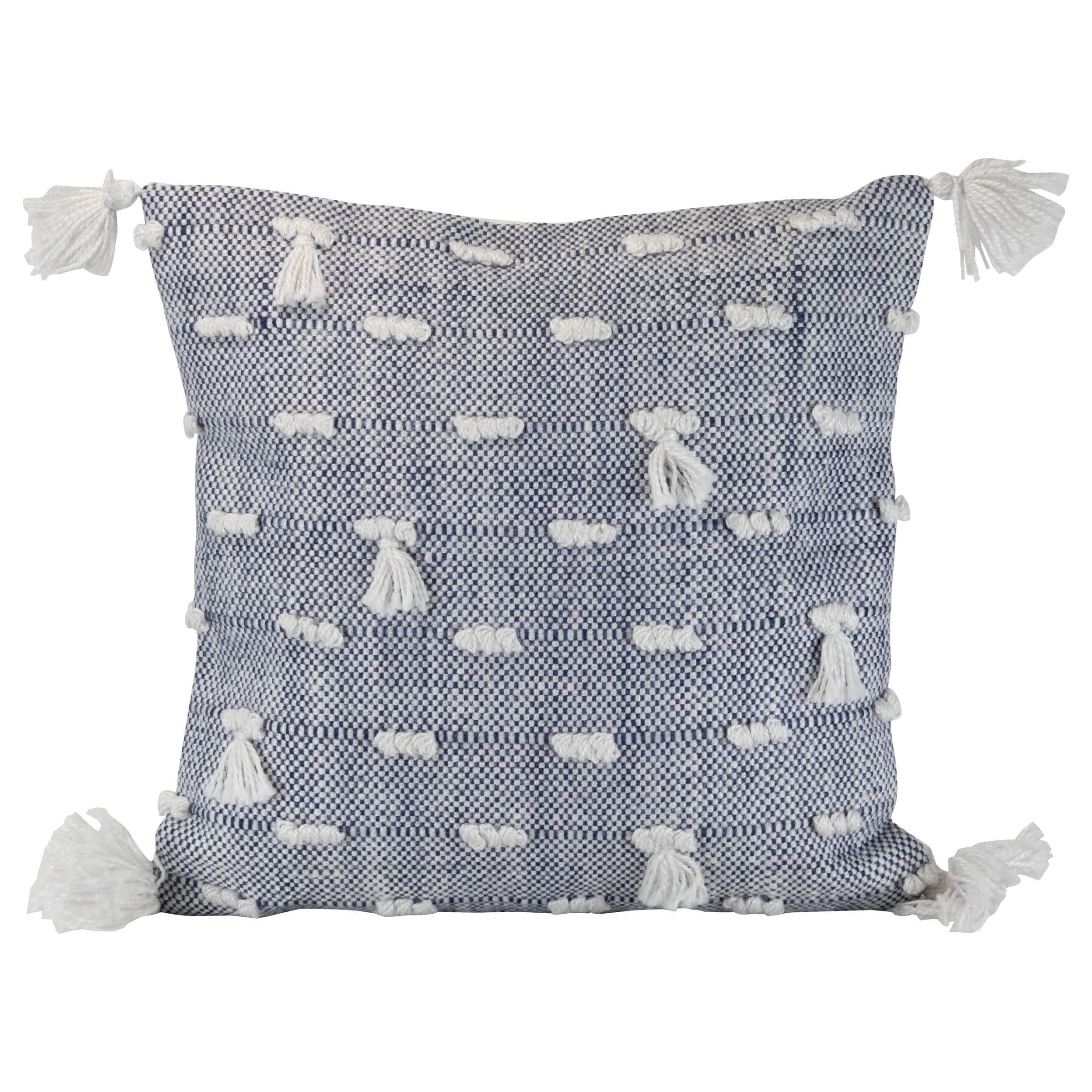 White Diamond Pattern Hand Woven 18x18 Cotton Decorative Throw Pillow with Hand Tied Tassels - Foreside Home & Garden