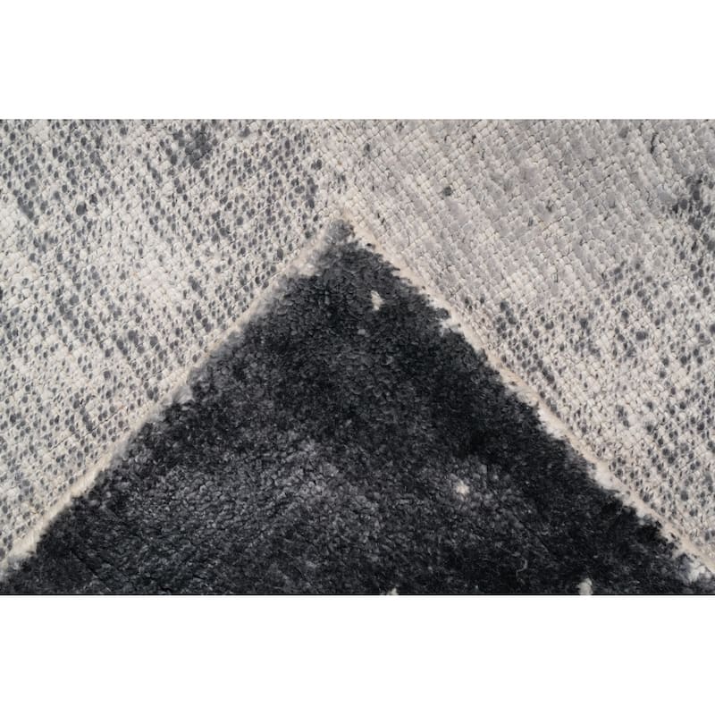 Hand Knotted Oriental Viscose Silk Carpet Modern Pictorial Greys & Charcoal Abstract Area Rug - 7' 5'' X 5' 7''