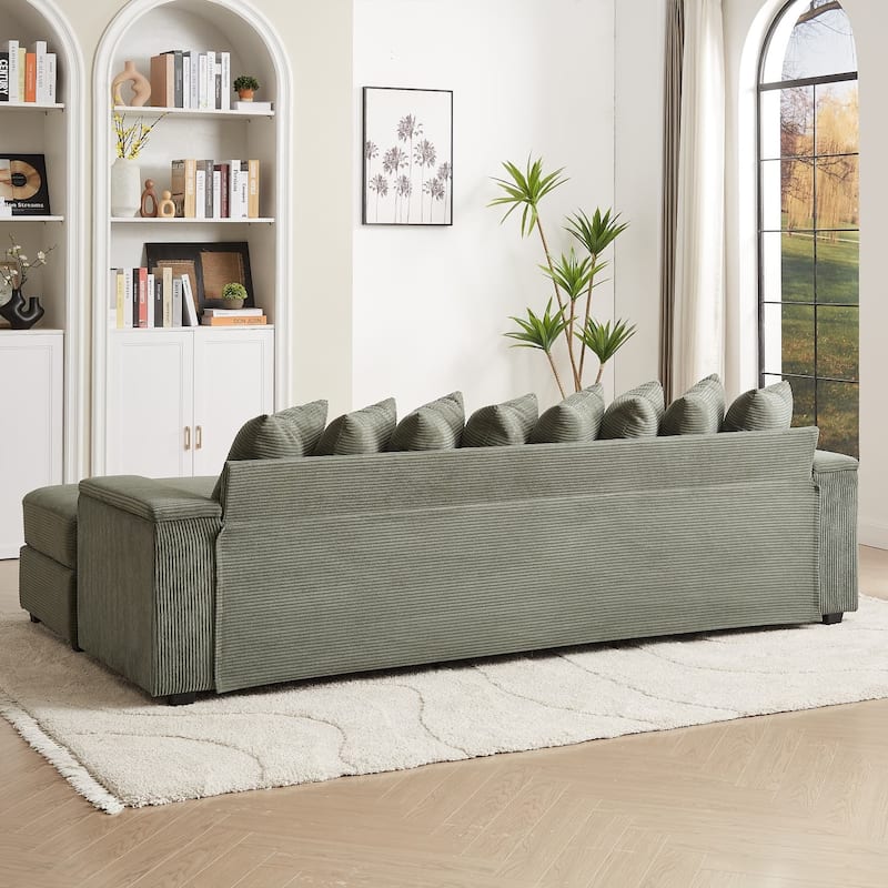 104'' L-Shaped Corduroy Sectional Sofa Couches with Chaise, 8 Pillows