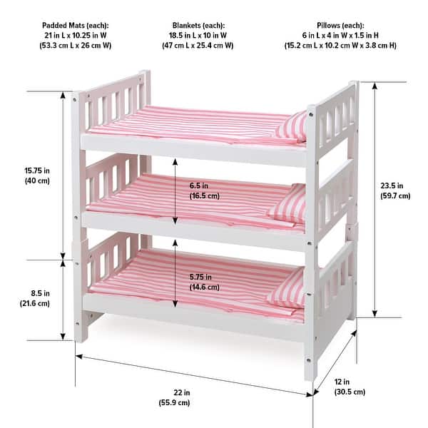 Badger Basket 1-2-3 Convertible Doll Bunk Bed with Bedding and Free Personalization Kit - Pink/Stripe