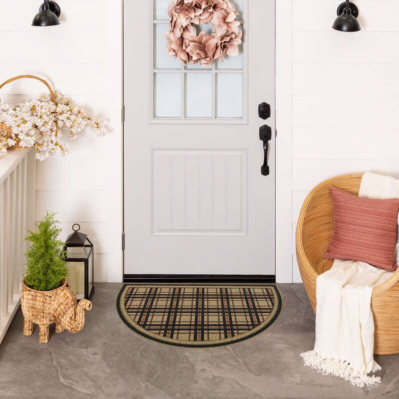 Mohawk Home Plaid Ticking Neutral 1' 6" X 2' 6" Door Mat